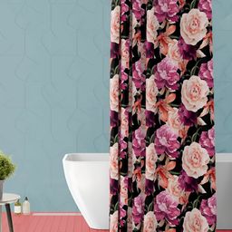 ArtzFolio Black & Pink Floral Printed Waterproof Shower Curtains-image-9