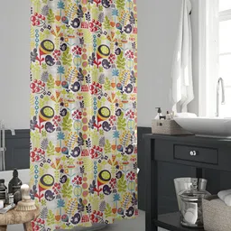 ArtzFolio Beige-Yellow & Black Printed Waterproof Shower Curtains-4
