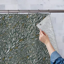 ArtzFolio Beige & Black Printed Waterproof Shower Curtain-image-95