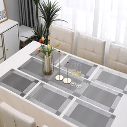 HOKIPO Grey 7-Pieces Textured & Colourblocked Rectangular Table Placemats & Table Runner-5