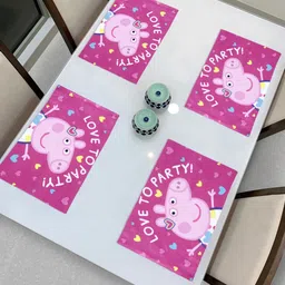 Saral Home Set Of 2 Pink & Blue Peppa Pig Printed Velvet Dining Table Placemats-15