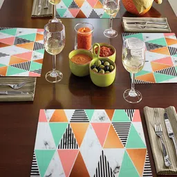 LUXEHOME INTERNATIONAL Set Of 4 White & Green Printed Rubber Table Placemats-0