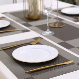 HOKIPO Grey 5-Pieces Textured & Colourblocked Rectangular Table Placemats & Table Runner image 3