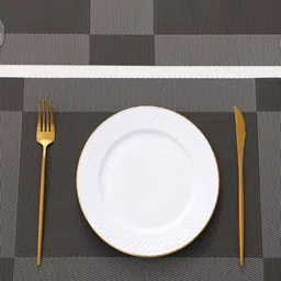 HOKIPO Grey 5-Pieces Textured & Colourblocked Rectangular Table Placemats & Table Runner image 2