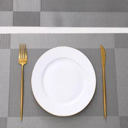HOKIPO Grey 7-Pieces Textured & Colourblocked Rectangular Table Placemats & Table Runner image 2