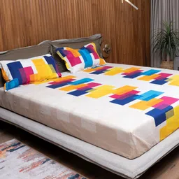 URBAN SPACE Divine White Geometric 144 TC Pure Cotton Queen Bedsheet With 2 Pillow Covers-image-42