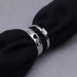 KARATCART Silver-Plated Couple Adjustable Ring-50