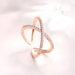 Yellow Chimes Rose Gold Plated Geometric Crystal Studded Adjustable Ring-18