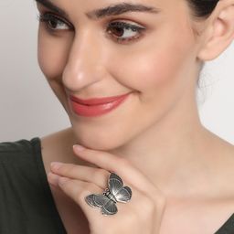 Sangria German Silver Textured Oxidized Adjustable Finger Ring-29