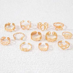Jewels Galaxy Set Of 12 Gold Plated Adjustable Finger Rings-32