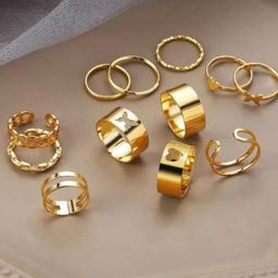 Jewels Galaxy Set Of 12 Gold Plated Stackable Adjustable Finger Rings-19