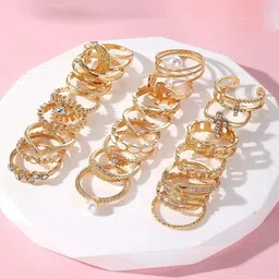 Jewels Galaxy Set Of 23 Gold-Plated Stone-Studded Finger Rings-6