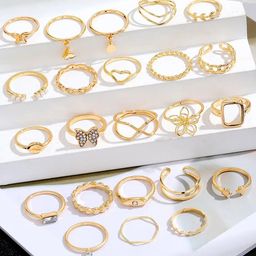 Jewels Galaxy Set of 23 Gold-Plated Stone Studded Finger Rings-10