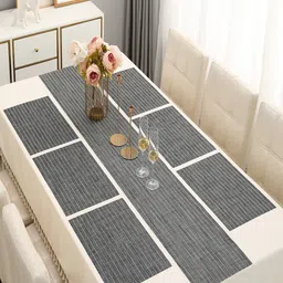 HOKIPO Grey 7-Pieces Striped Rectangular Table Placemats & Table Runner-44