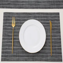 HOKIPO Grey 7-Pieces Striped Rectangular Table Placemats & Table Runner image 4