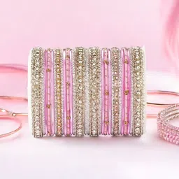 leshya Set of 30 Brass-Plated Stone-Studded Bangles-10