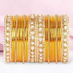 leshya Set Of 30 Brass Plated Kundan Studded Traditional Ethnic Bangles-60
