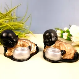 apka mart Black & Gold-Toned 2 Pieces Buddha Showpiece With Tea Light Holder-image-52