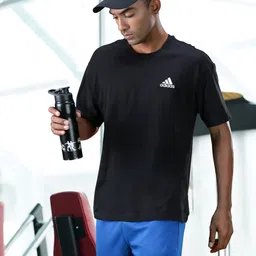 ADIDAS Men Black Solid Pure Cotton Brand Logo Detail Sustainable T-shirt-picture-44