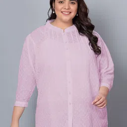 Indietoga Plus Size Mandarin Collar Cotton Shirt Style Top-34