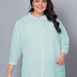 Indietoga Plus Size Mandarin Collar Cotton Shirt Style Top-picture-22