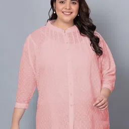 Indietoga Plus Size Mandarin Collar Pure Cotton Shirt Style Top-image-67