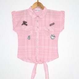 Peppermint Pink Girls Checked Applique Cotton Shirt Style Top-image-116