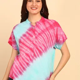 Maaesa Tie and Dye Mandarin Collar Extended Sleeves Shirt Style Top-picture-35