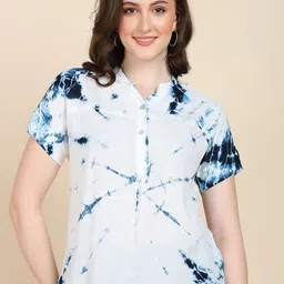 Maaesa Tie and Dye Mandarin Collar Extended Sleeves Shirt Style Top-image-55