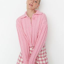 Trendyol Women Pink Cable Knit Cardigan-image-24