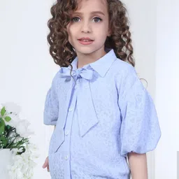 Peppermint Kids-Girls Self Design Puff Sleeves Jacquard Shirt Style Top-picture-47