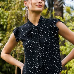 KASSUALLY Polka Dot Printed Tie-Ups Neck Shirt Style Top-picture-33