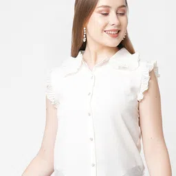 MISH Women Off White Ruffles Georgette Shirt Style Top-image-41