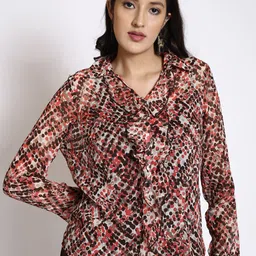 250 DESIGNS Polka Dots Printed Ruffled Georgette Top-image-33