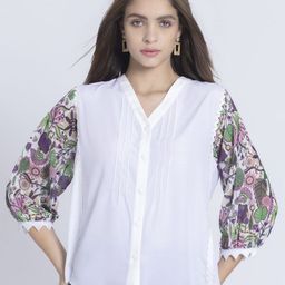 SHAYE Puff Sleeve Crepe Shirt Style Top-image-19