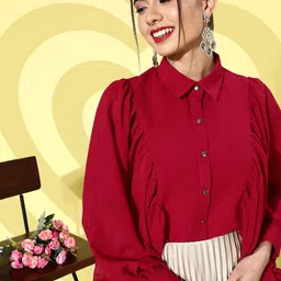 KASSUALLY Women Gorgeous Red Solid Batwing Sleeves Shirt Style Top-image-82