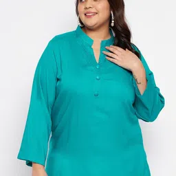 VINAAN Plus Size Band Collar Puff Sleeves Shirt Style Top-picture-12