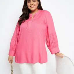 VINAAN Mandarin Collar Long Cuffed Sleeves Shirt Style Top-picture-28