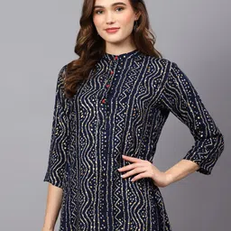 Indietoga Bandhani Printed Mandarin Collar Shirt Style Top-image-72