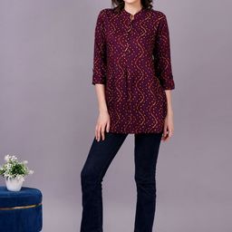 JC4U Floral Print Mandarin Collar Shirt Style Top-image-45