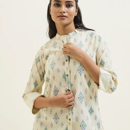 Jaipur Kurti Geometric Printed Mandarin Collar Shirt Style Top-image-34