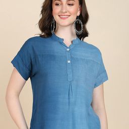Maaesa Mandarin Collar Extended Sleeves Shirt Style Top-image-48