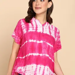 Maaesa Tie and Dye Mandarin Collar Shirt Style Top-image-61