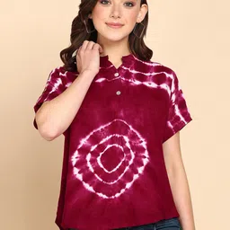 Maaesa Tie and Dye Mandarin Collar Shirt Style Top-image-2