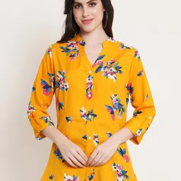 U&F Beyond Floral Printed Mandarin Collar Shirt Style Longline Top-13