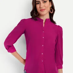 Rudraaksha Creations Mandarin Collar Crepe Shirt Style Top-image-56