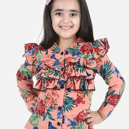 Cutiekins Rust Floral Print Ruffles Crepe Shirt Style Top-18