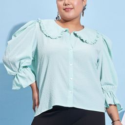 Athena Ample Plus Size Peter Pan Collar Bell Sleeve Shirt Style Top-image-51