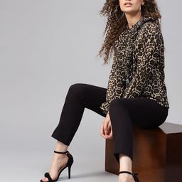 SASSAFRAS Beige & Black Animal Print Shirt Style Top-image-49