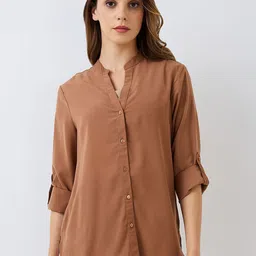HERE&NOW Mandarin Collar Roll-Up Sleeves Shirt Style Top-picture-29